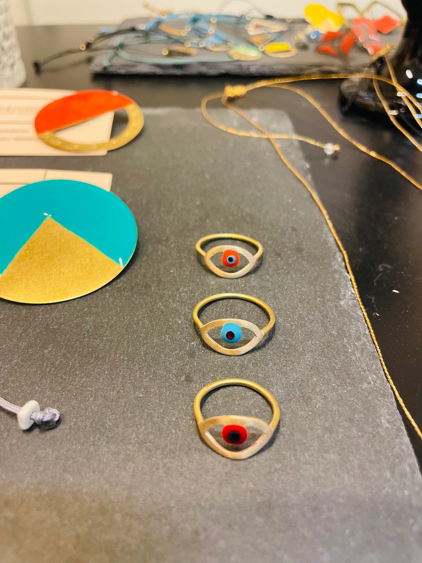 Brass Ring with resin | Yellow Eye Ring - CURIUDO