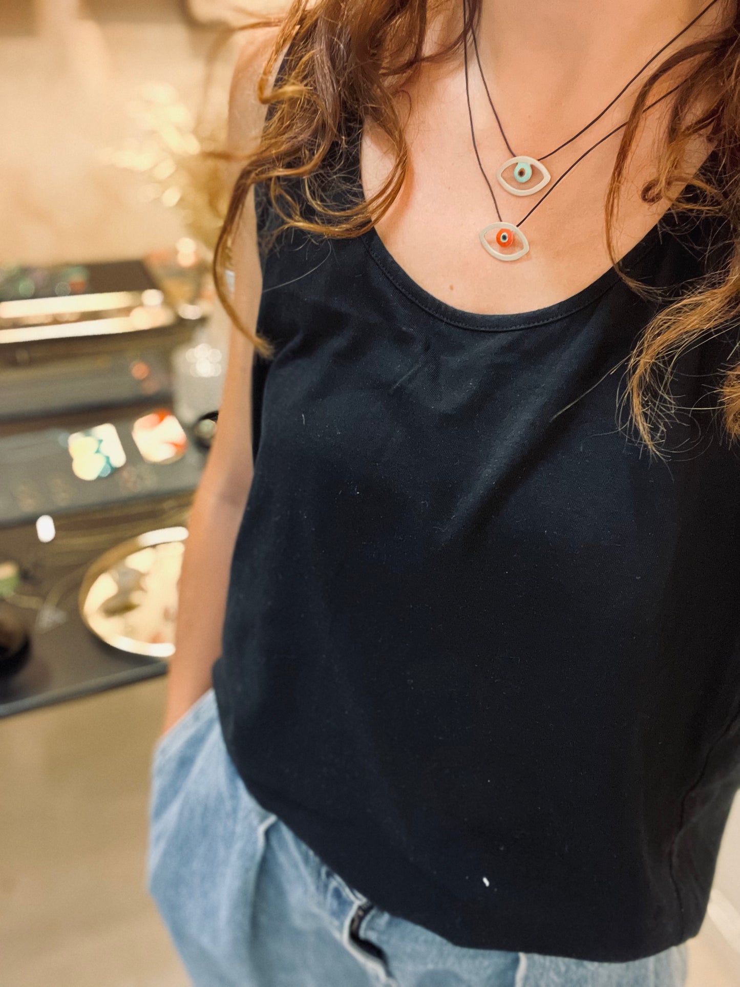 Brass necklace with resin | Yellow Eye Necklace