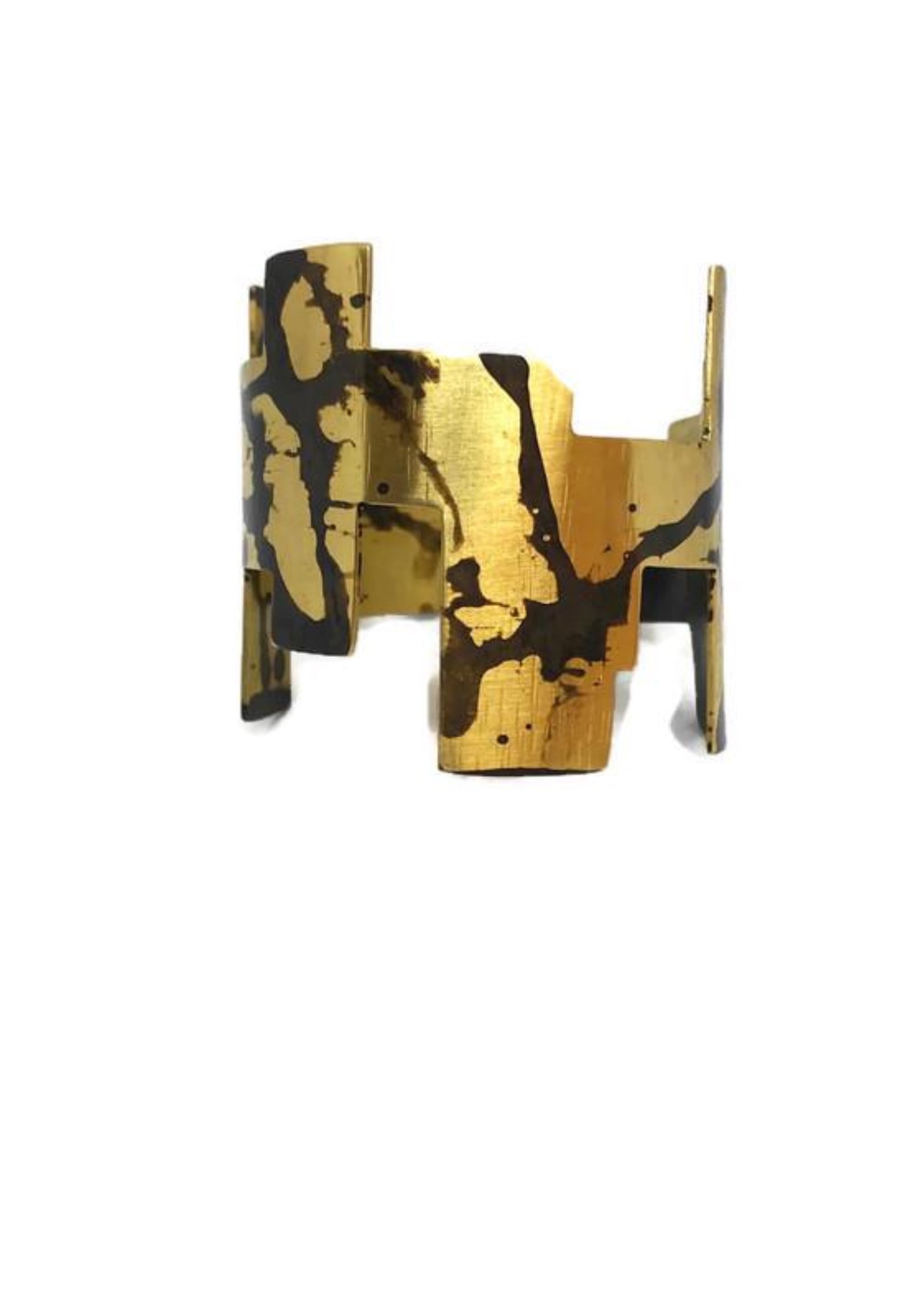 Oxidised brass cuff bracelet | Yellow - Black Tsakana Bracelet - CURIUDO