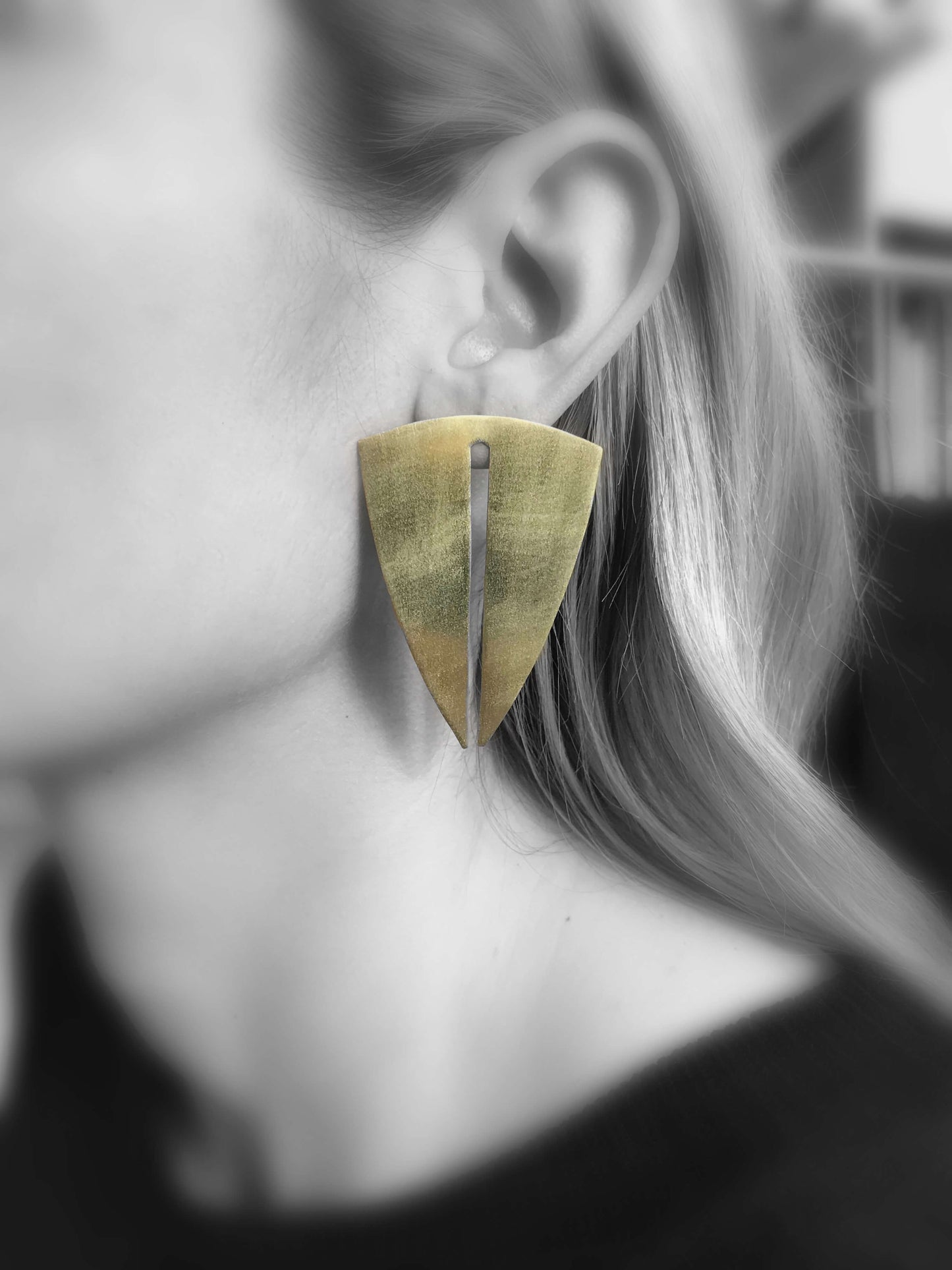 Brass earrings | Yellow Towards The Earth Earrings - CURIUDO