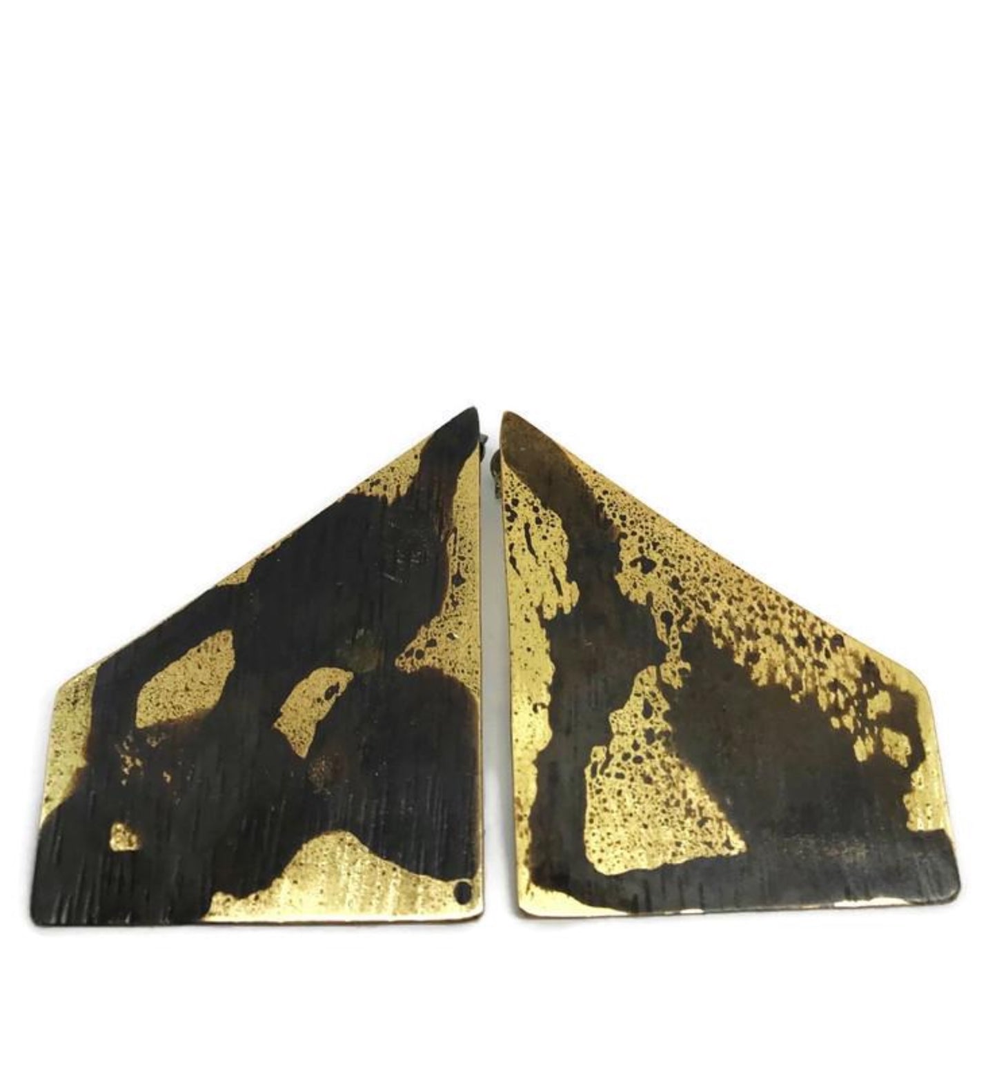 Oxidised brass earrings | Yellow - Black Fire In Geometry Earrings - CURIUDO