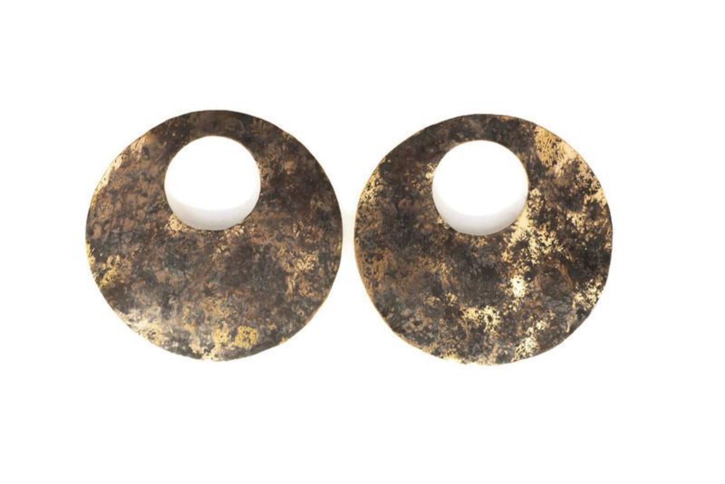 Oxidised brass earrings | Yellow - Black Full Moon Earrings - CURIUDO