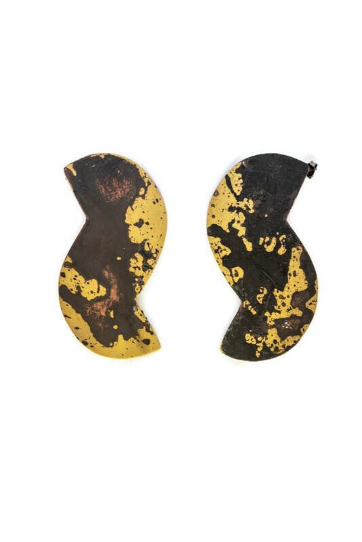 Oxidised brass earrings | Yellow - Black Semi Cycles Earrings - CURIUDO