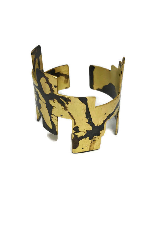 Oxidised brass cuff bracelet | Yellow - Black Tsakana Bracelet - CURIUDO