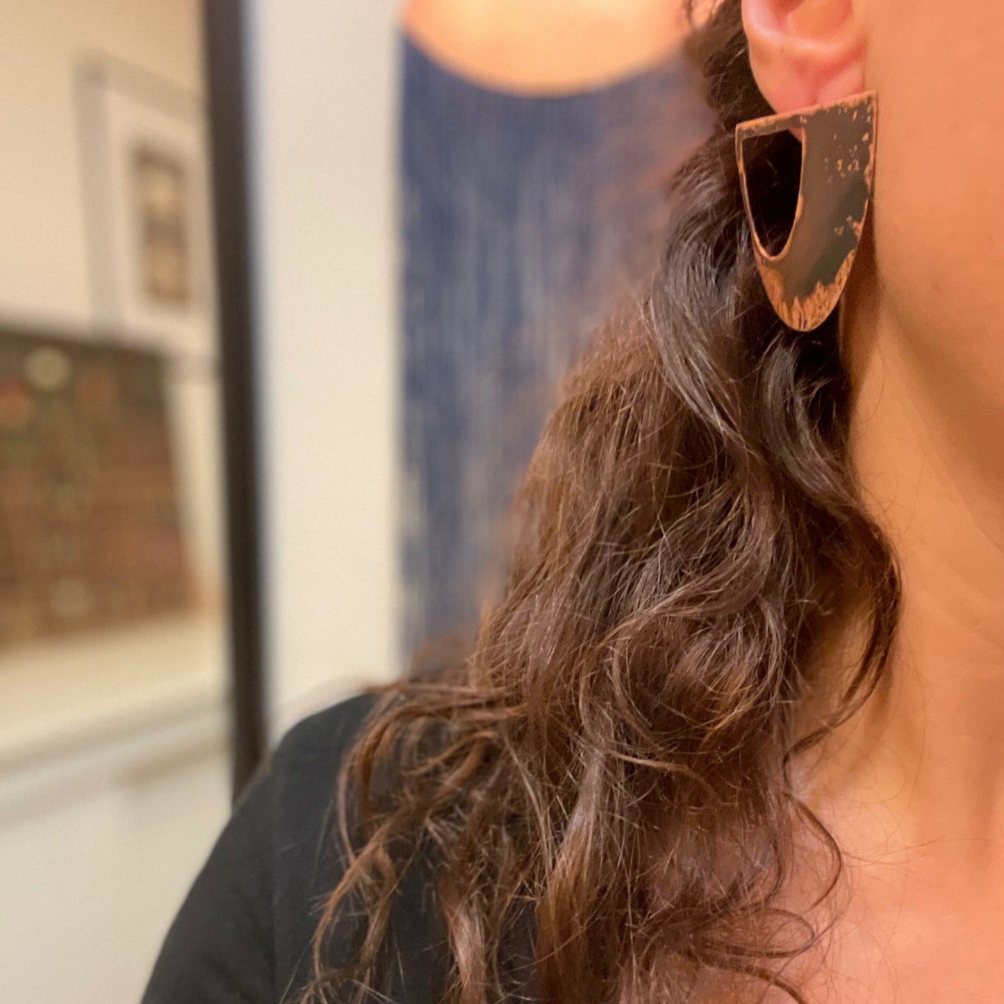 Oxidised copper Earrings | Rose - Black Drops Earrings - CURIUDO