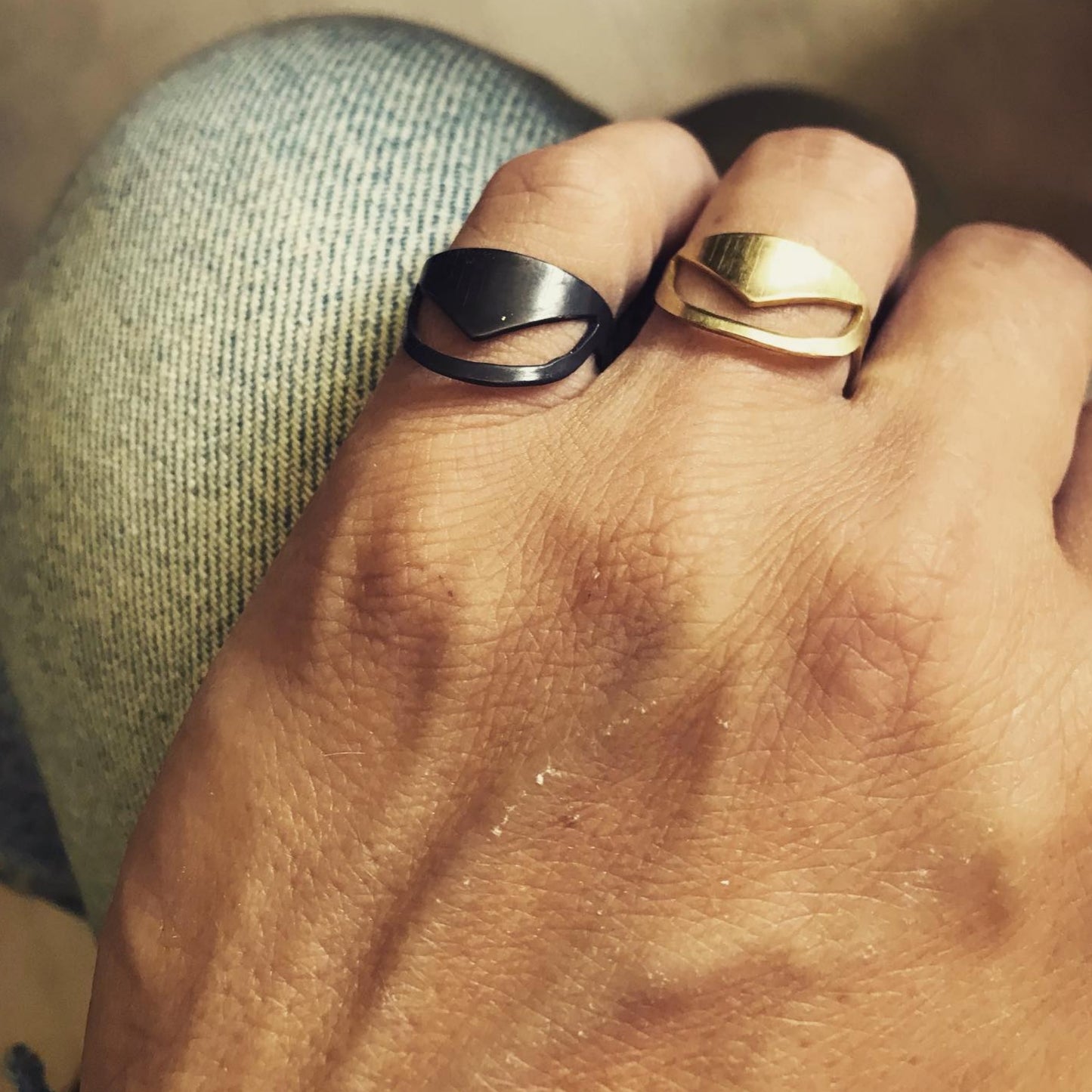 Oxidised brass ring | Black Space In Frame Ring - CURIUDO