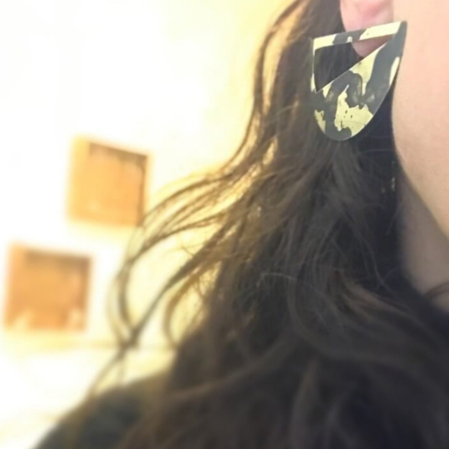 Oxidised brass Earrings | Yellow - Black Moonset Earrings
