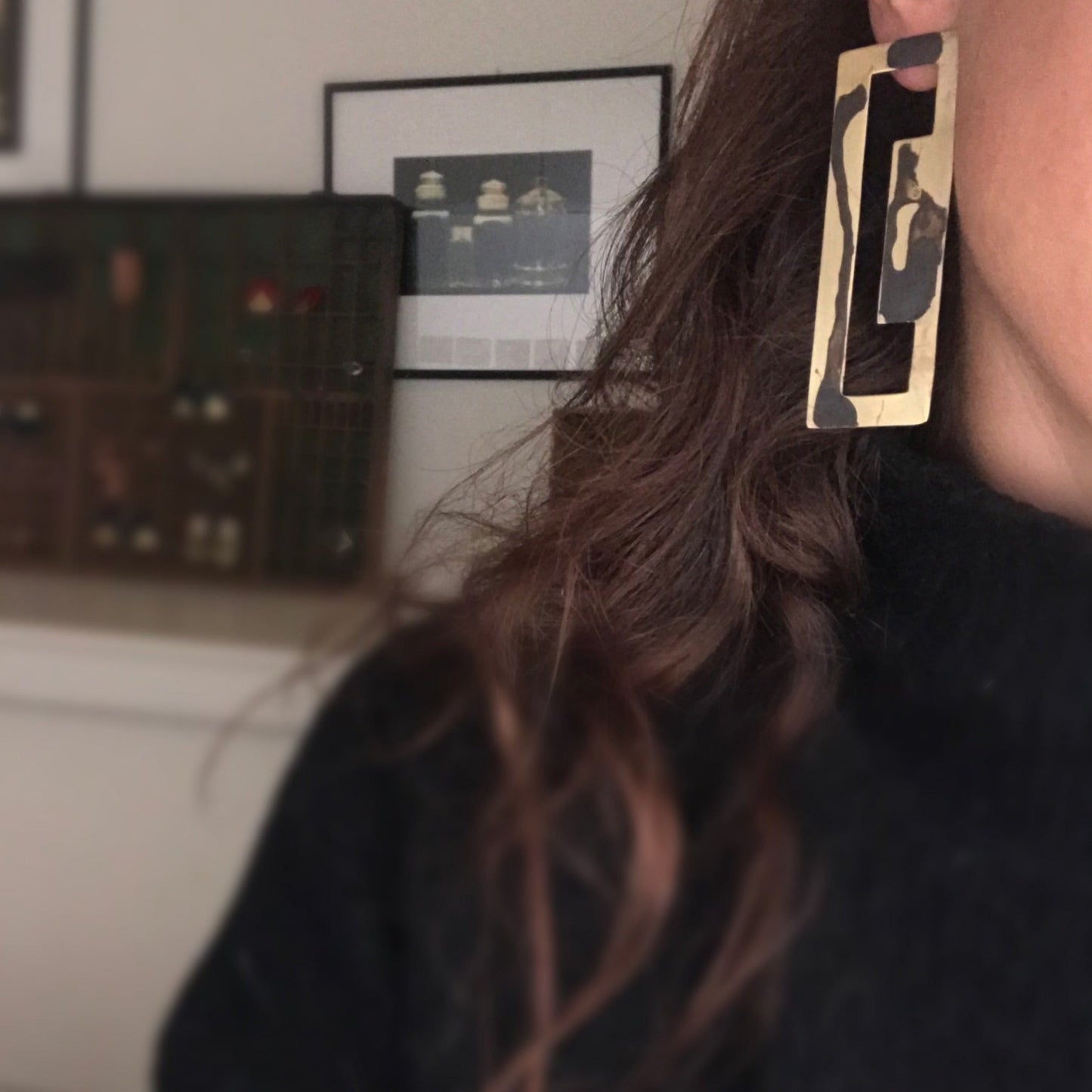 Oxidised brass Earrings | Yellow - Black Internal Ideas Earrings - CURIUDO