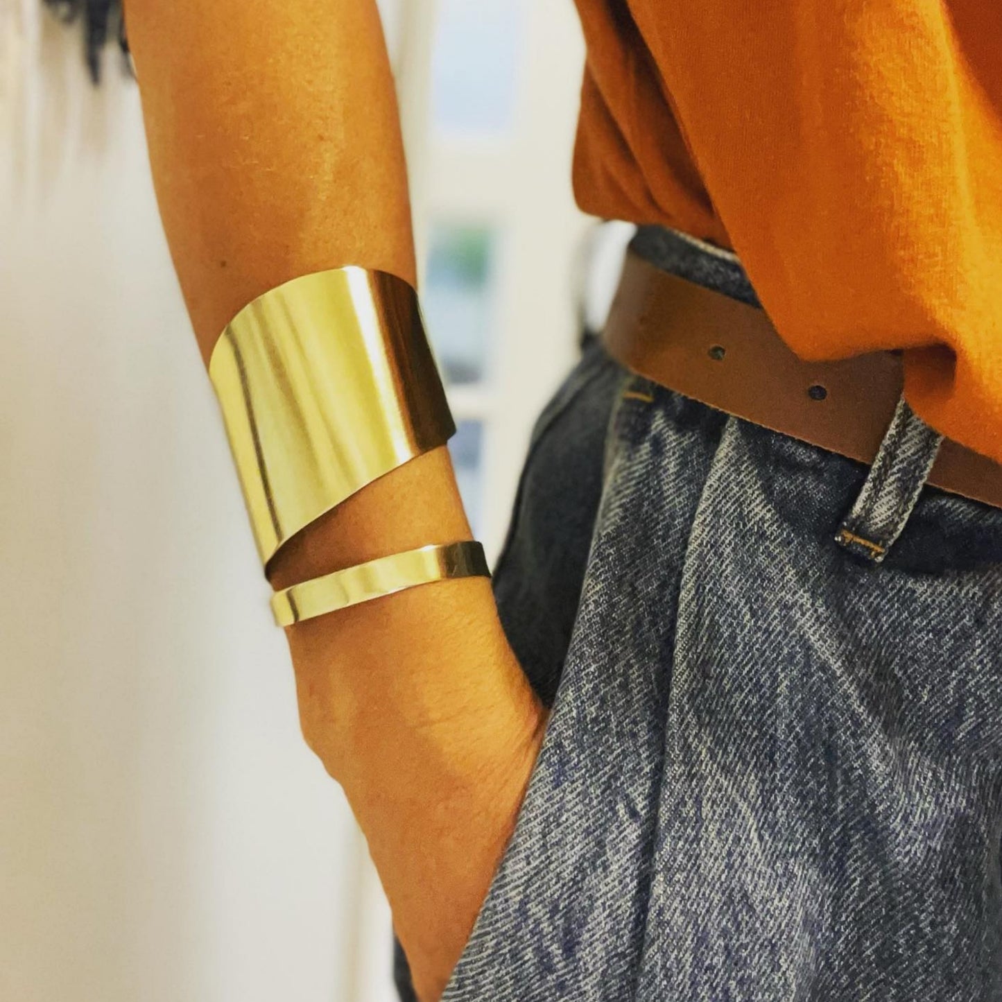 Brass Cuff Bracelet | Yellow Moonset Bracelet - CURIUDO