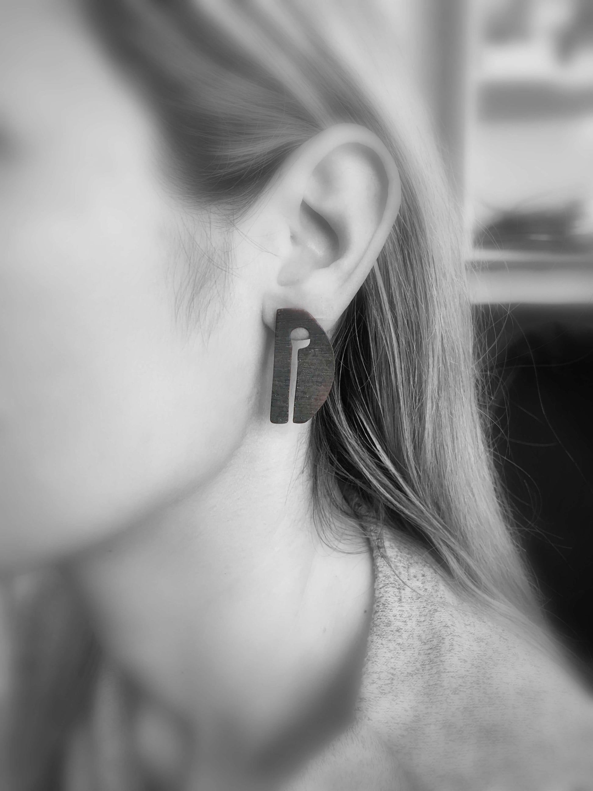 Black oxidised past +future earrings (small