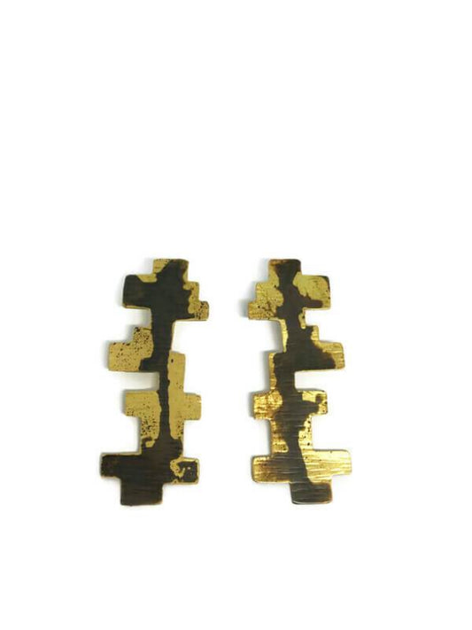 Oxidised brass earrings | Yellow - Black Tsakana Earrings - CURIUDO