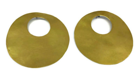 Brass earrings | Yellow Full Moon Earrings - CURIUDO