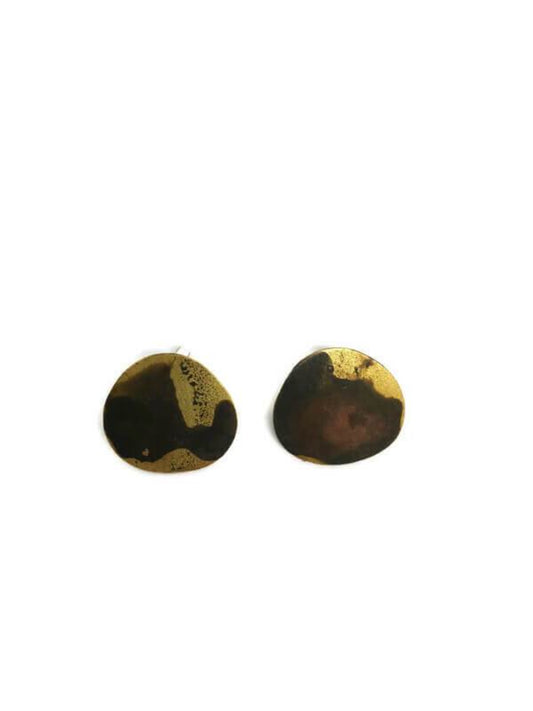  Oxidized brass earrings | Yellow - Black Dots Earrings - CURIUDO