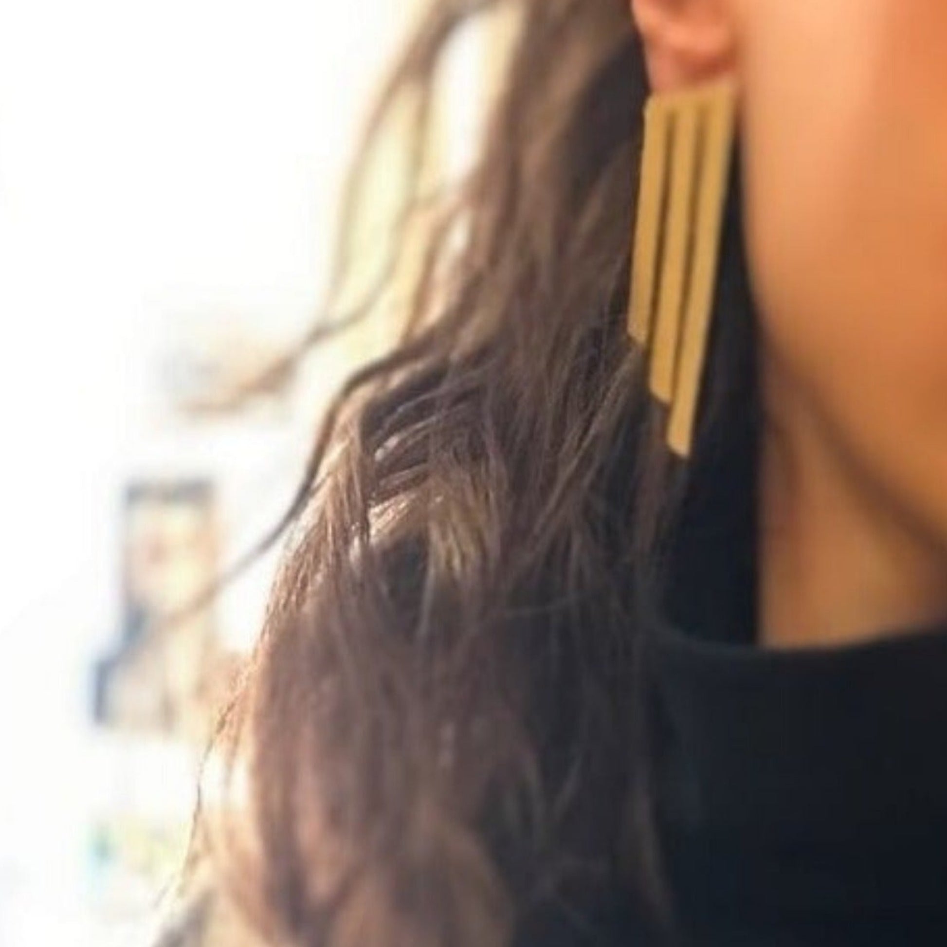 Brass Earrings | Yellow Feathers Earrings - CURIUDO