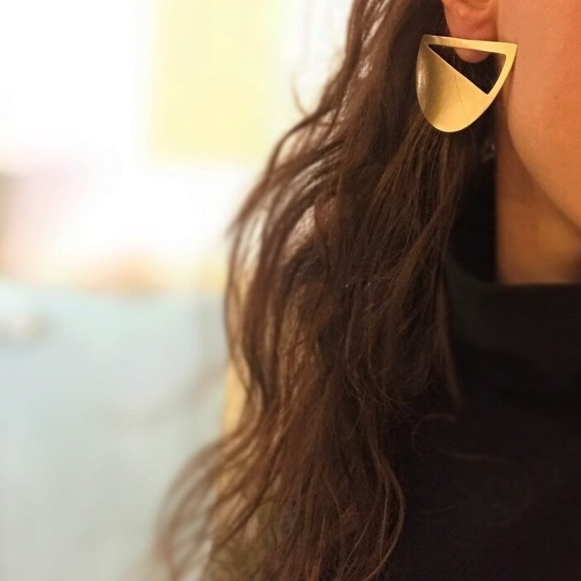Brass Earrings | Yellow Moonset Earrings - CURIUDO