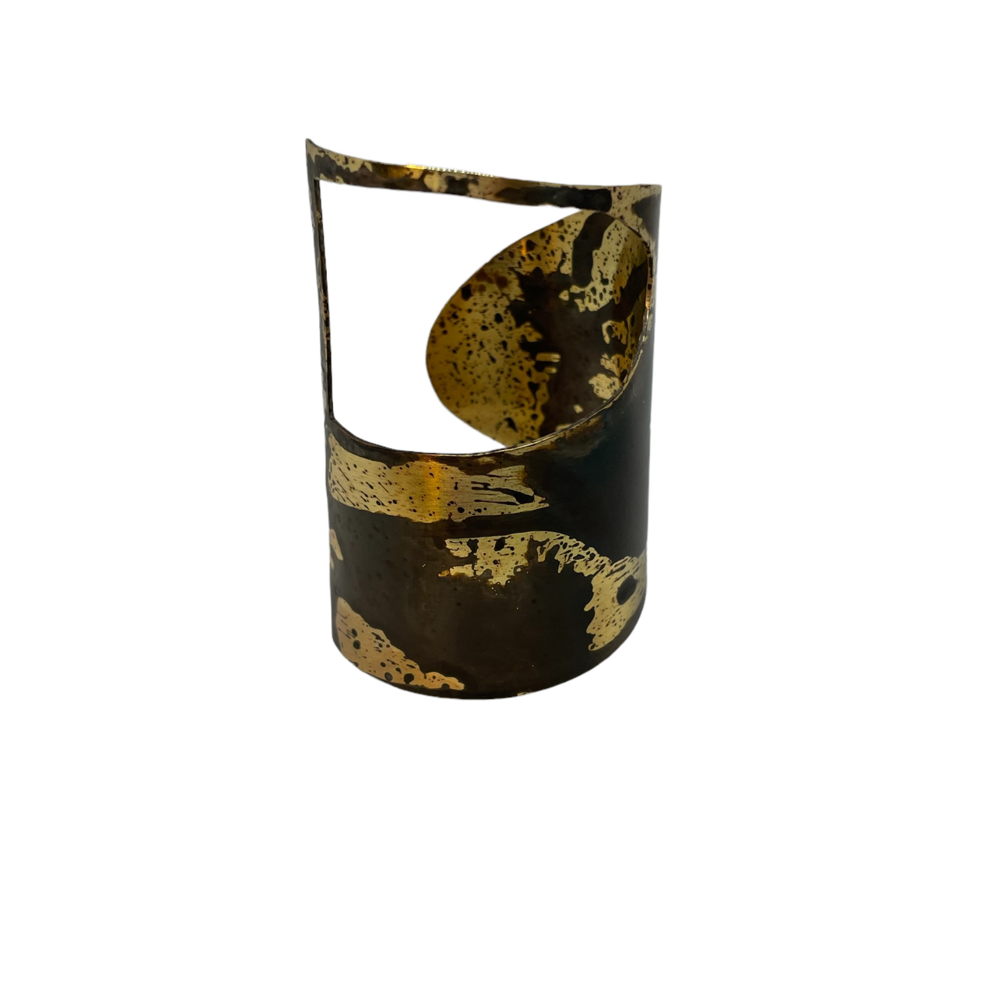 Oxidised Brass Cuff Bracelet | Yellow - Black Drops Bracelet - CURIUDO