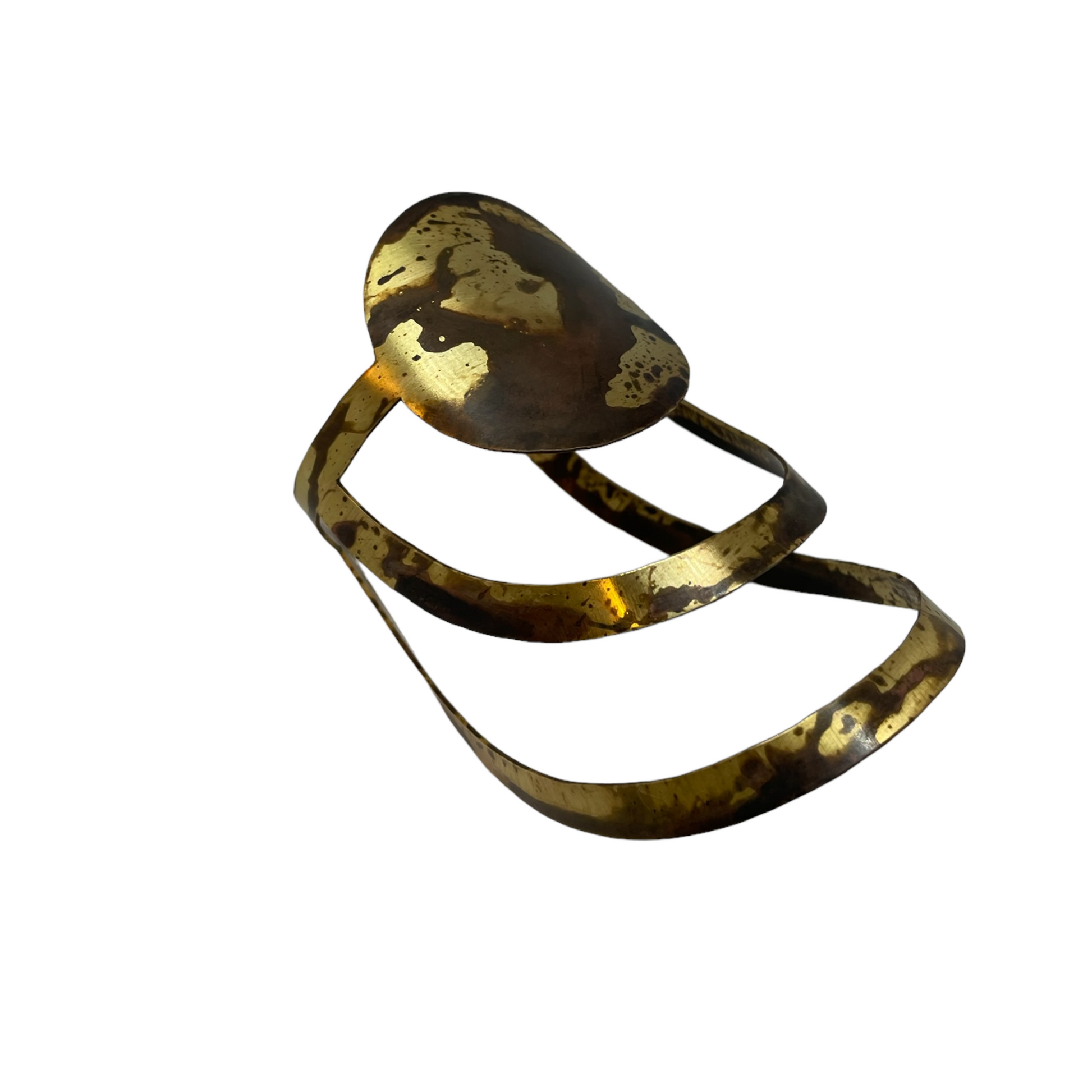 Oxidised brass cuff bracelet | Yellow - Black Earth In Layers Bracelet - CURIUDO