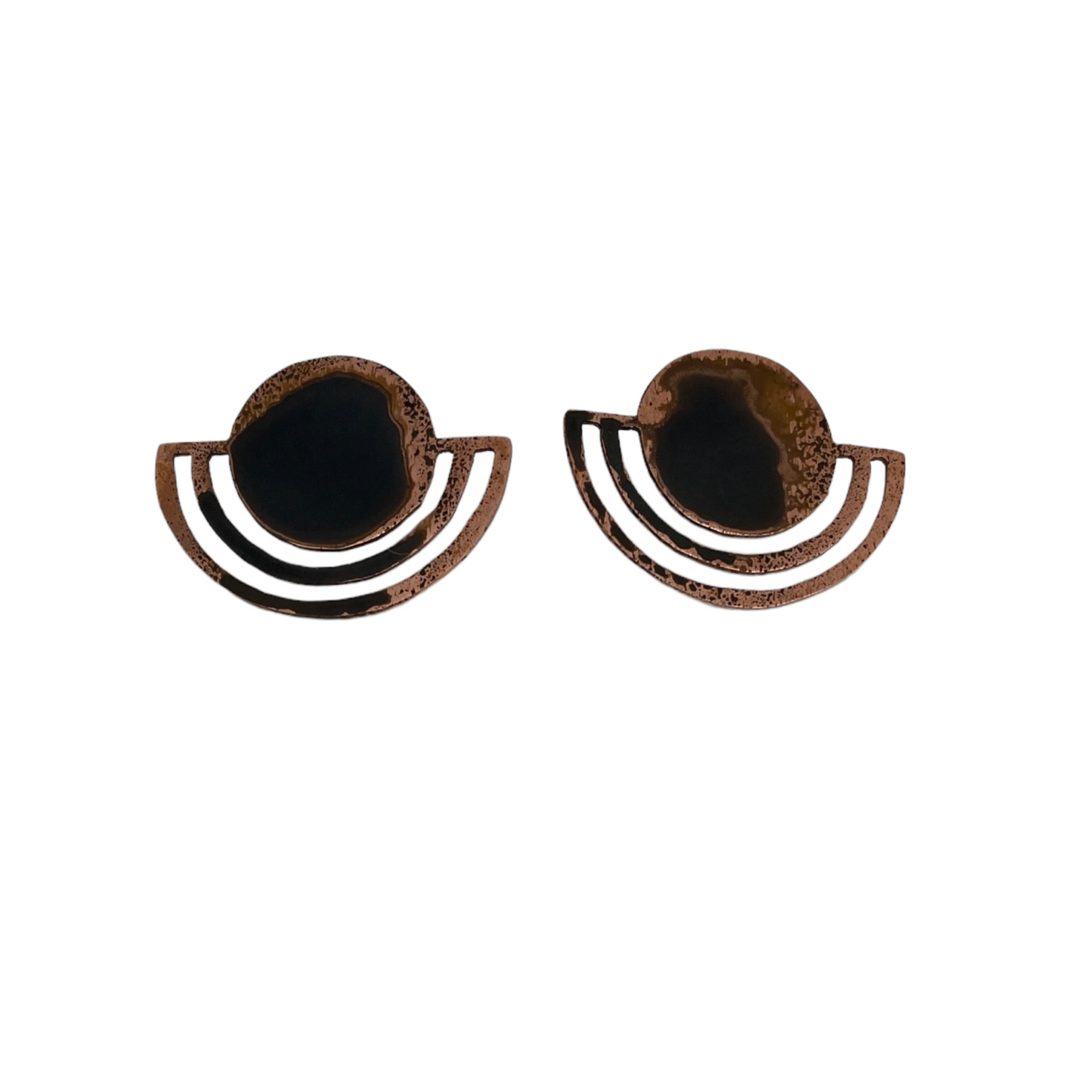 Oxidised copper Earrings | Rose - Black Earth In Layers Earrings - CURIUDO