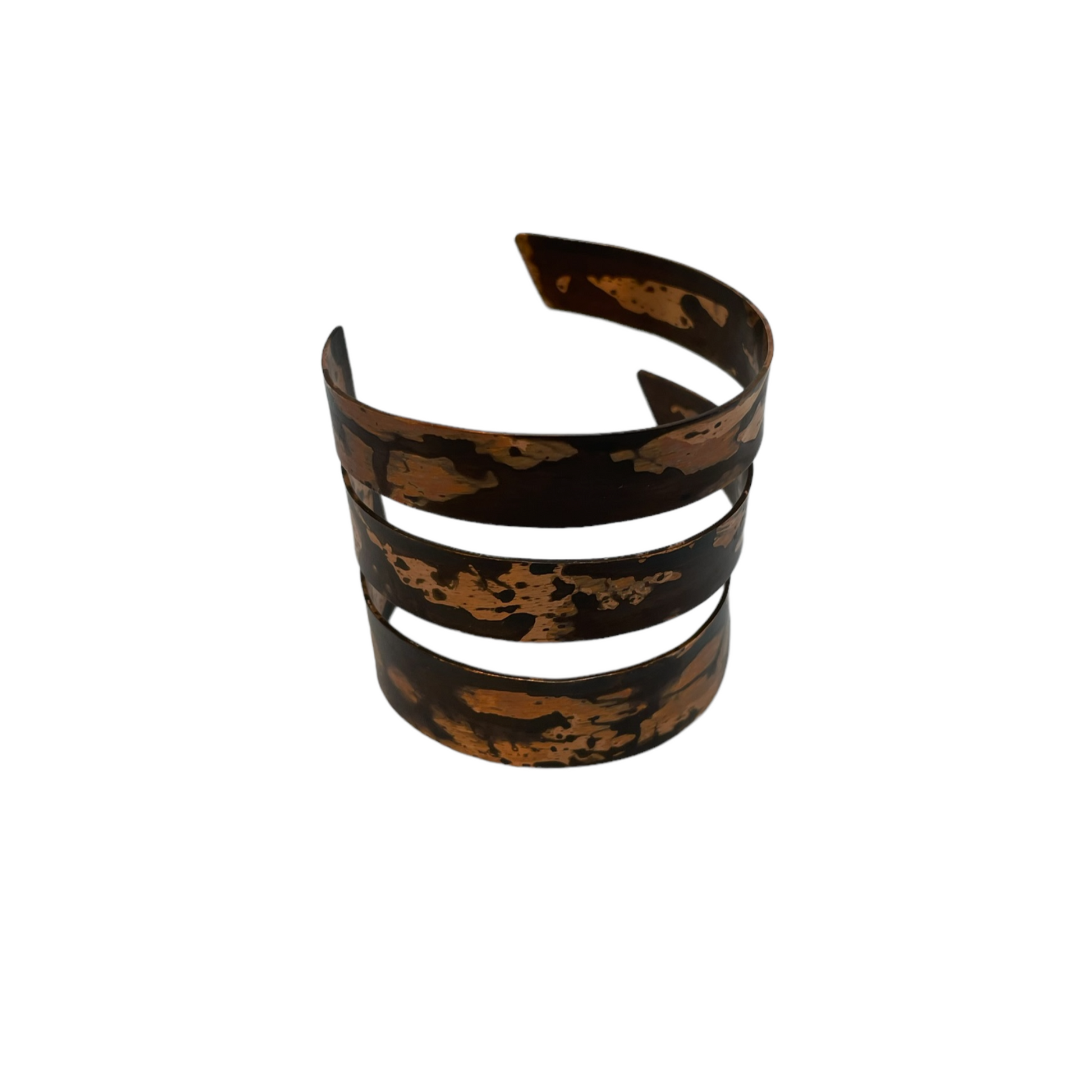 Oxidised copper cuff bracelet | Rose - Black Feathers Bracelet - CURIUDO