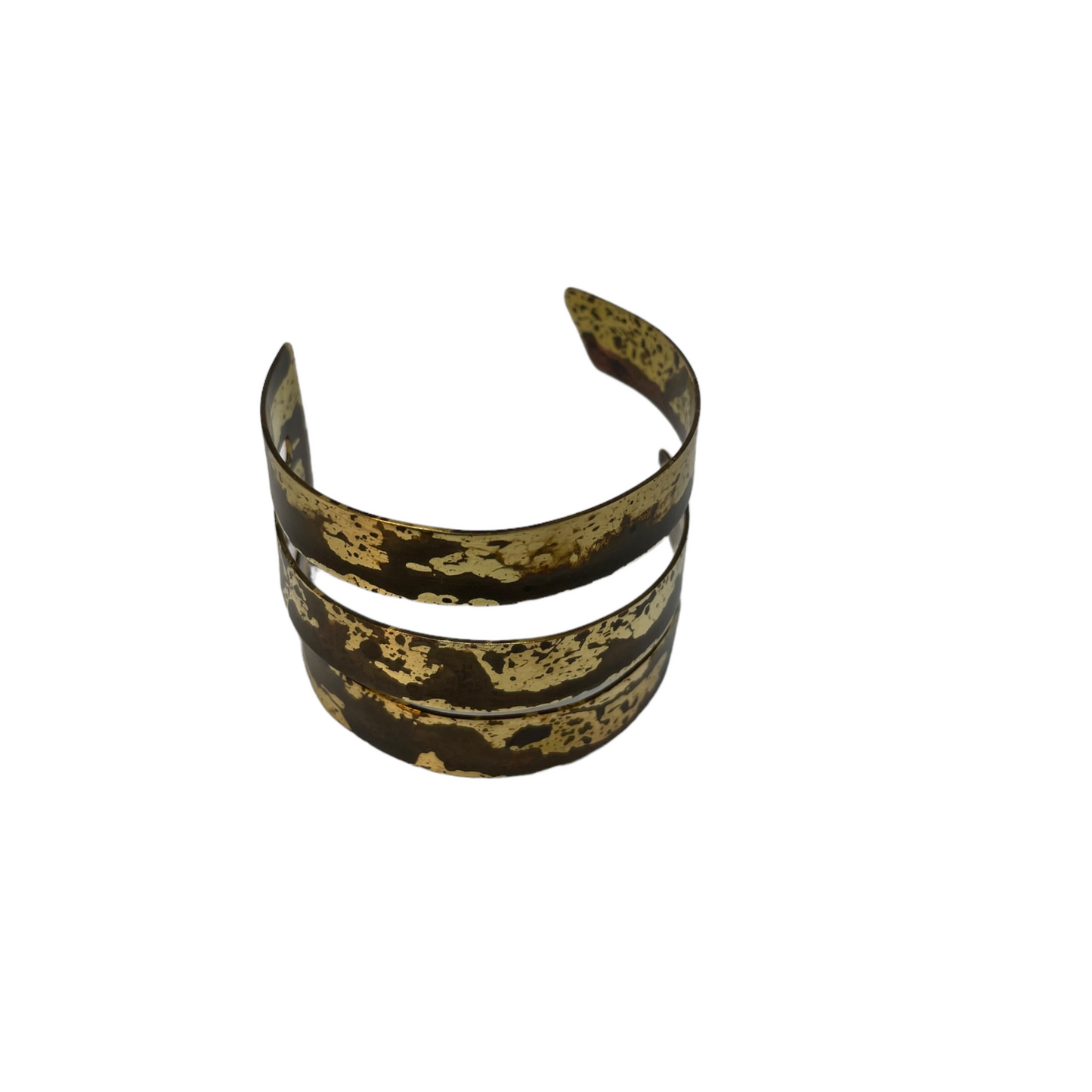 Brass cuff bracelet | Yellow - Black Feathers Bracelet - CURIUDO