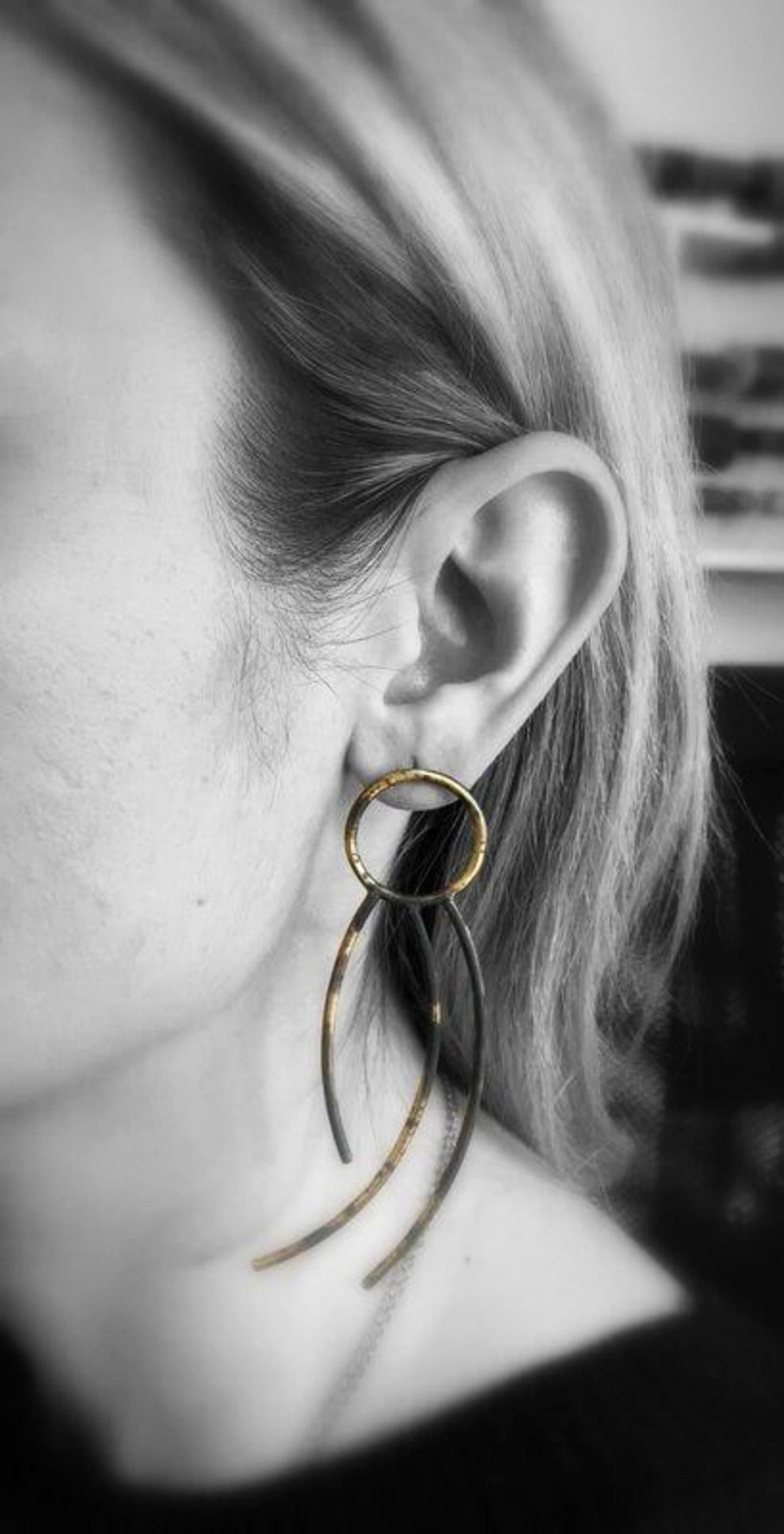 Oxidised Brass earrings | Yellow - Black Dancer Cycles Earrings - CURIUDO